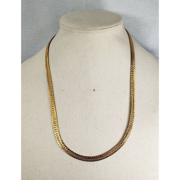 Vintage 1980's Napier Gold Tone Herringbone 22” Etched Both Sides Necklace - Picture 1 of 10